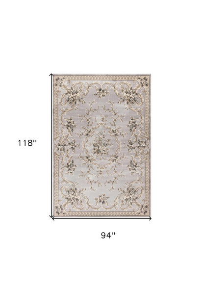 9' X 12' Light Gray Green And Tan Floral Medallion Area Rug