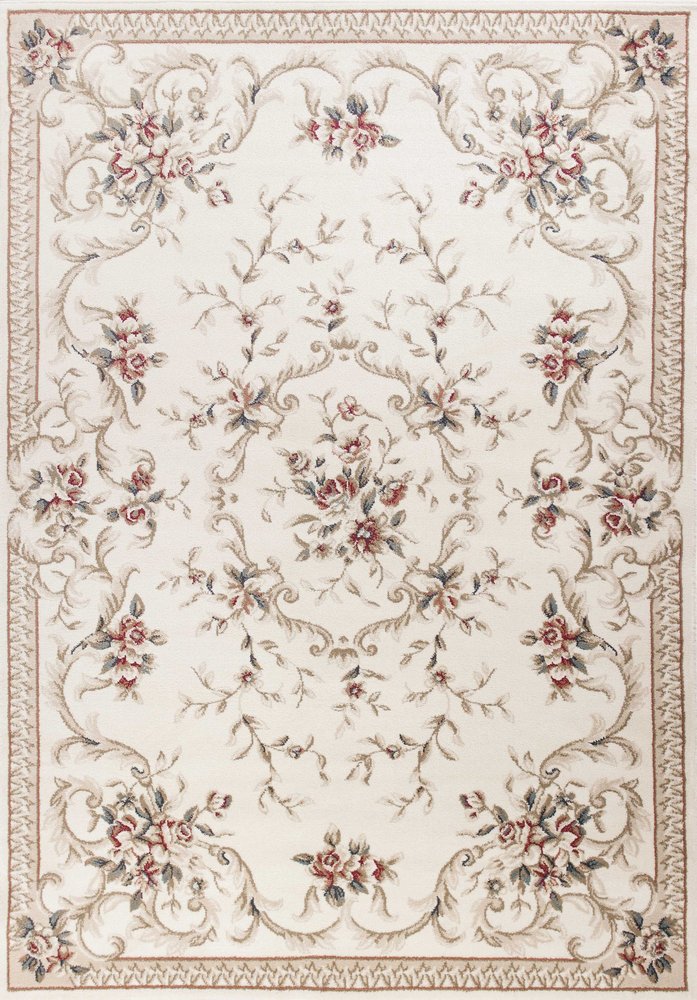8' Ivory Red And Green Floral Medallion Round Rug
