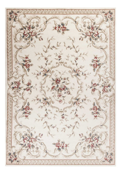 8' X 10' Ivory Red And Green Floral Medallion Area Rug