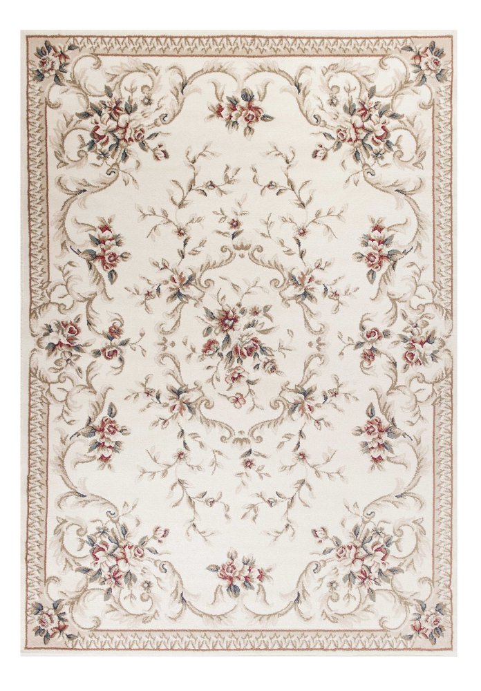 8' X 10' Ivory Red And Green Floral Medallion Area Rug