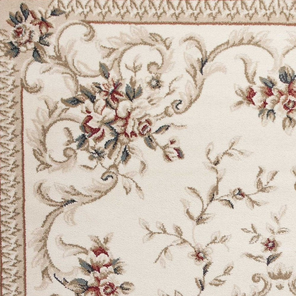 8' X 10' Ivory Red And Green Floral Medallion Area Rug