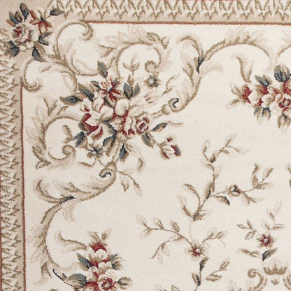 8' X 10' Ivory Red And Green Floral Medallion Area Rug