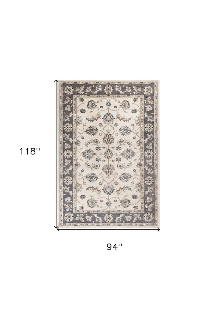 9' X 12' Gray And Ivory Floral Medallion Area Rug