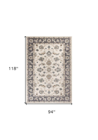 9' X 12' Gray And Ivory Floral Medallion Area Rug