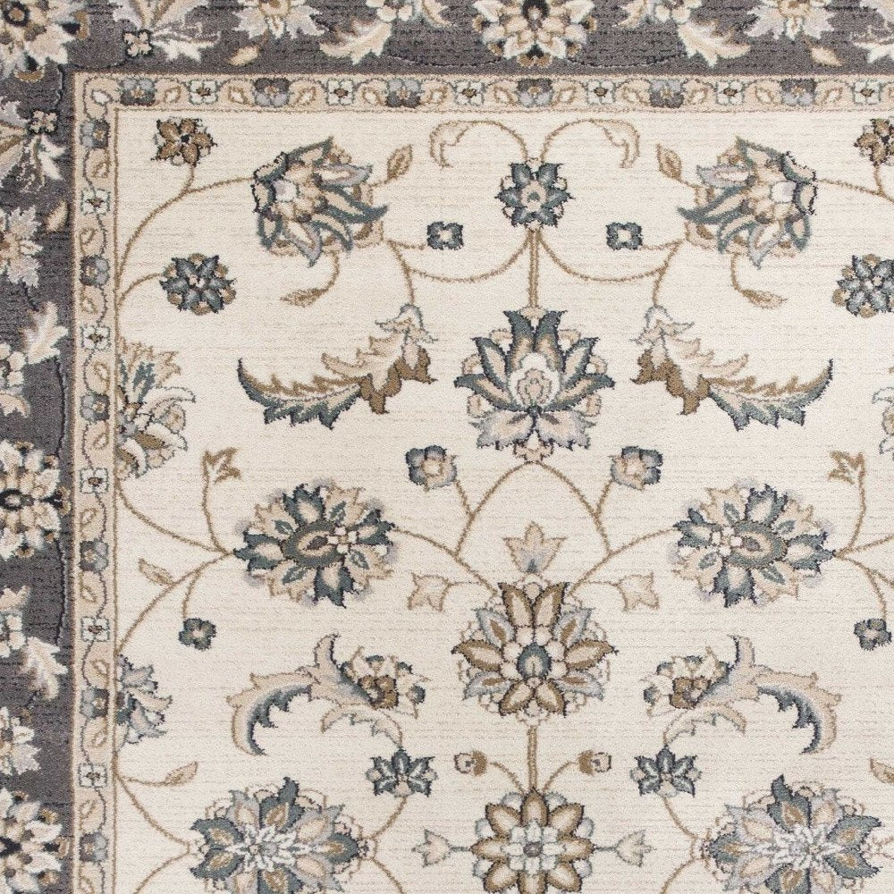 9' X 12' Gray And Ivory Floral Medallion Area Rug