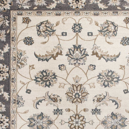 9' X 12' Gray And Ivory Floral Medallion Area Rug