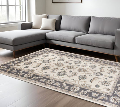 9' X 12' Gray And Ivory Floral Medallion Area Rug