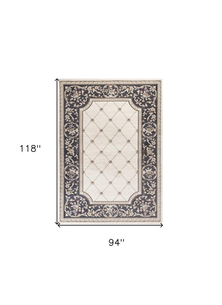 8' X 10' Ivory And Gray Floral Area Rug