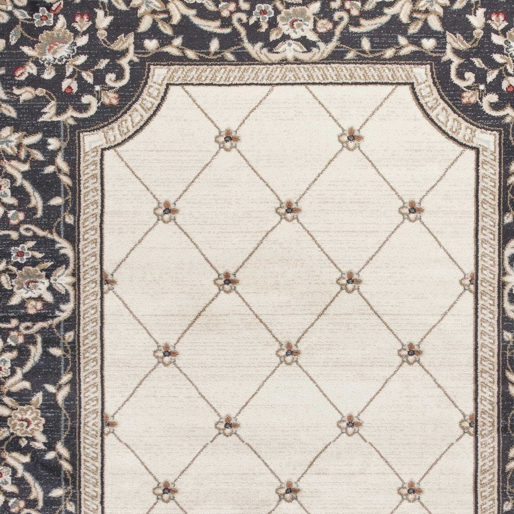 8' X 10' Ivory And Gray Floral Area Rug