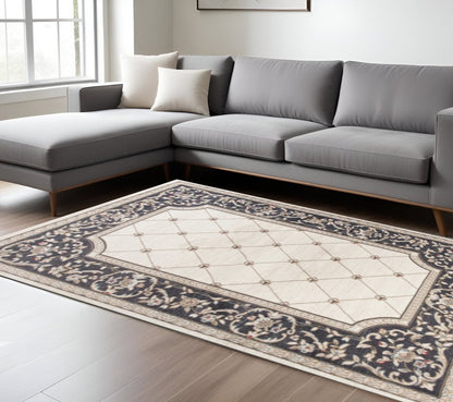 8' X 10' Ivory And Gray Floral Area Rug