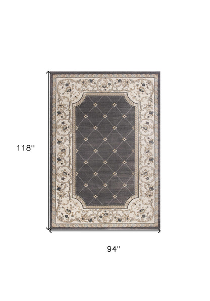 8' X 10' Grey Or Ivory Diamond Floral Bordered Indoor Area Rug