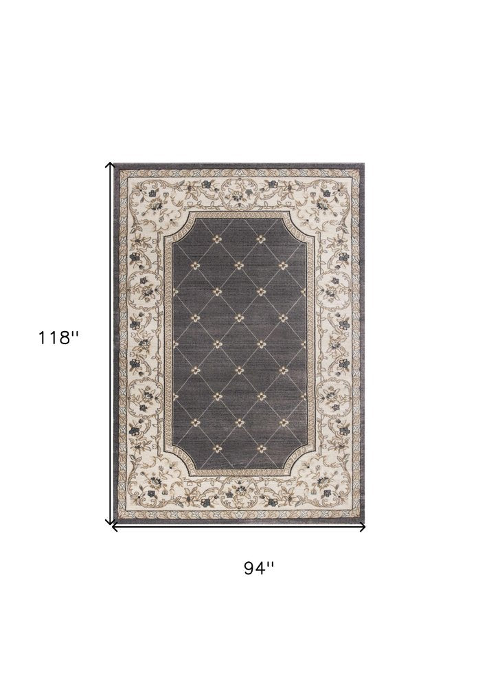 9' X 12' Gray And Ivory Floral Area Rug