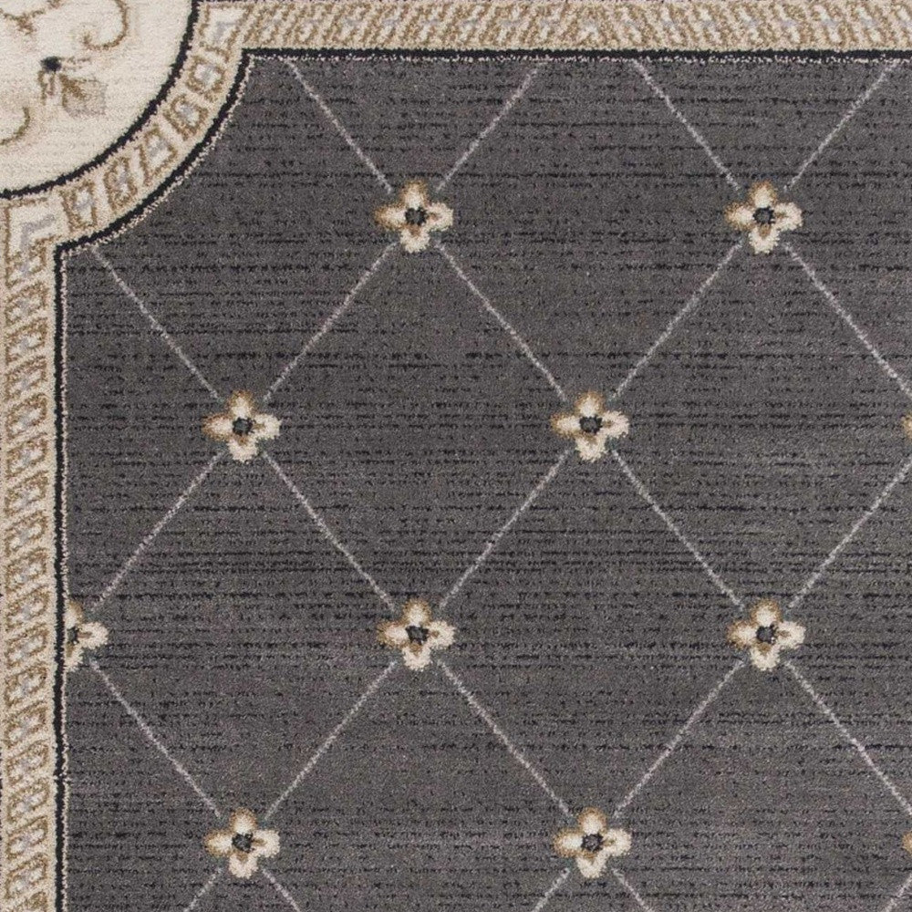 8' X 10' Grey Or Ivory Diamond Floral Bordered Indoor Area Rug