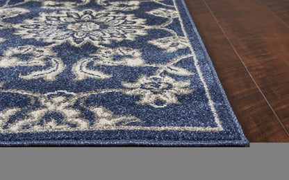 8' X 11' Denim Blue Floral Indoor Outdoor Area Rug