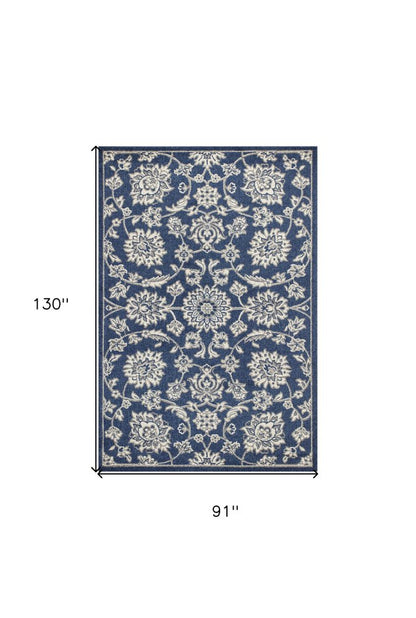 8' X 11' Denim Blue Floral Indoor Outdoor Area Rug