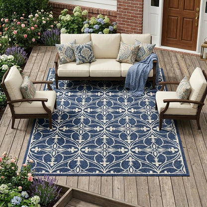 8' X 11' Denim Blue Moroccan Indoor Outdoor Area Rug