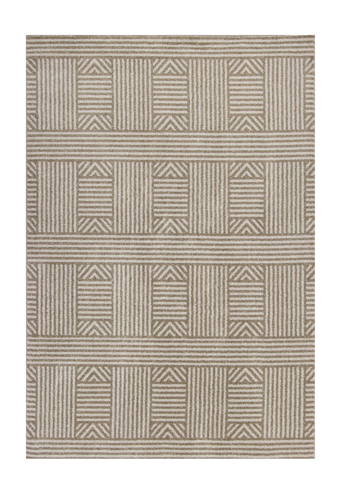 5' X 8' Beige and Ivory Geometric Indoor Outdoor Area Rug