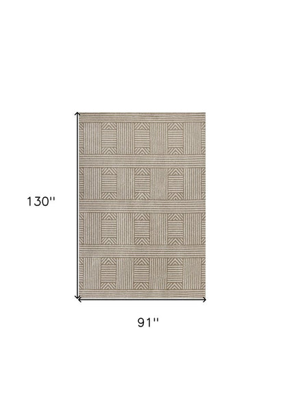 5' X 8' Beige And Ivory Geometric Indoor Outdoor Area Rug