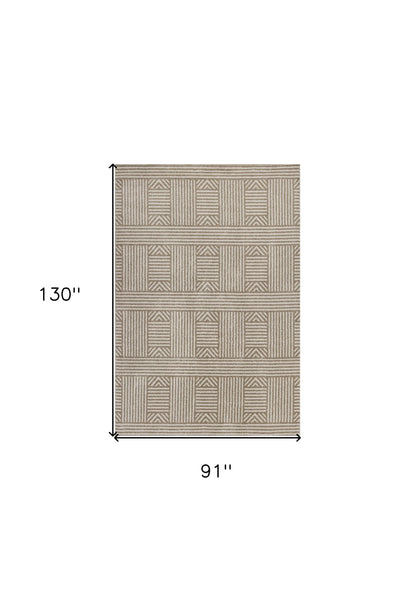 5' X 8' Beige and Ivory Geometric Indoor Outdoor Area Rug