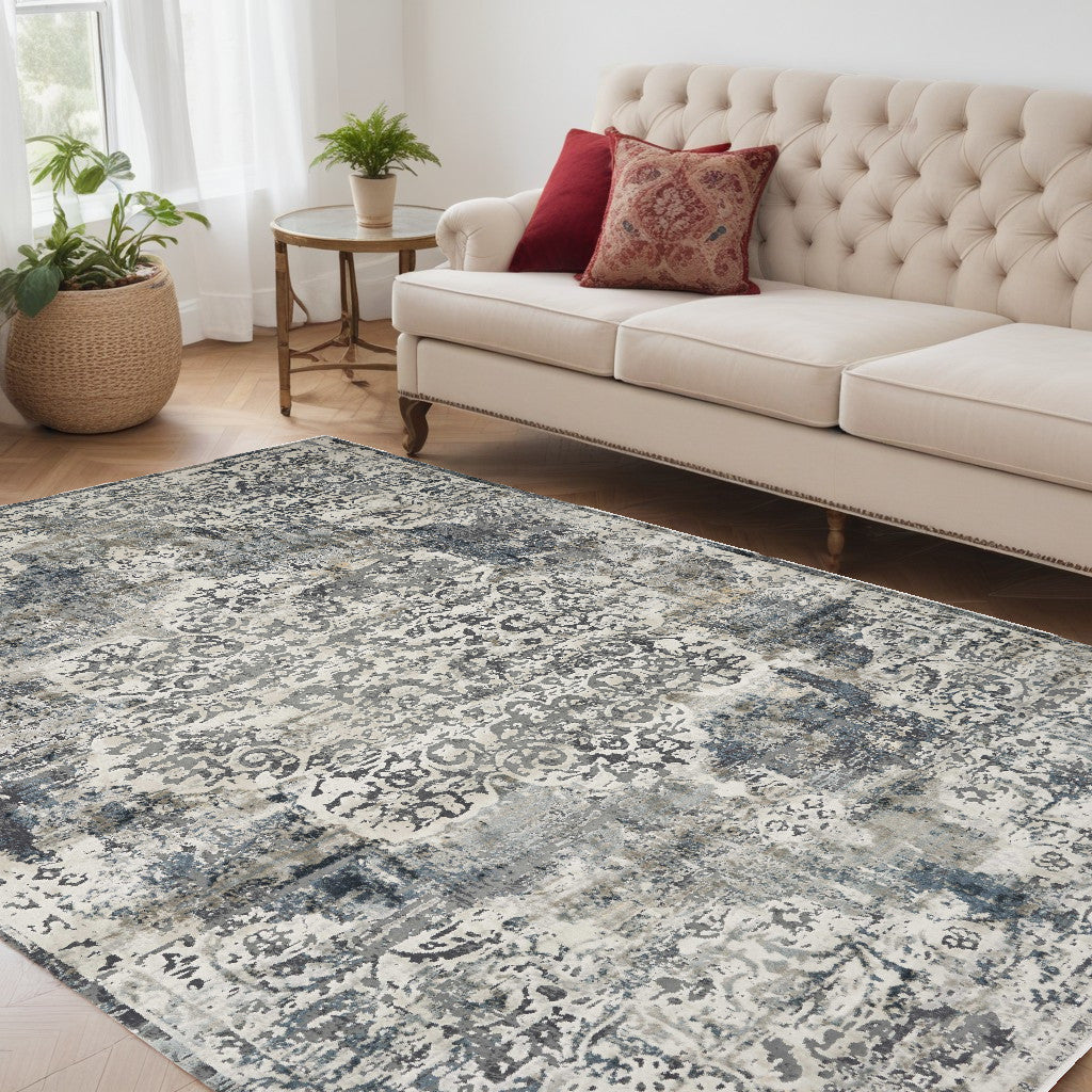 7' Round Polyester Ivory Area Rug