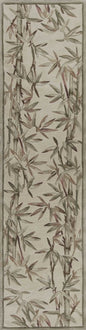 10' Ivory Green And Brown Wool Botanical Leaves Hand Tufted Runner Rug