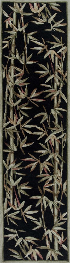 8' X 11' Black Green And Brown Wool Tropical Botanical Hand Tufted Area Rug