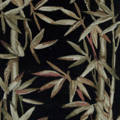 8' X 11' Black Green And Brown Wool Tropical Botanical Hand Tufted Area Rug