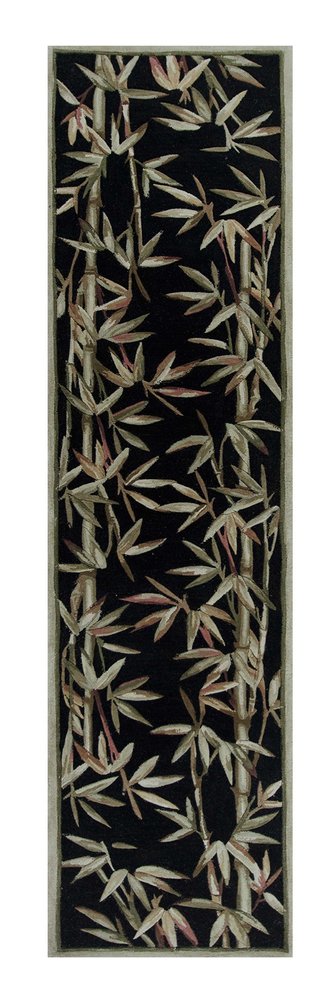 8' X 11' Black Green And Brown Wool Tropical Botanical Hand Tufted Area Rug