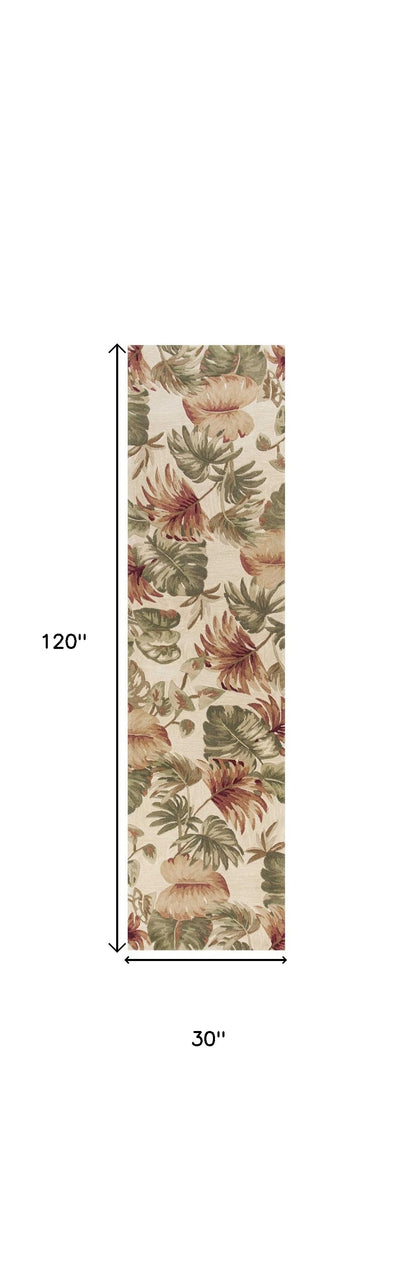 5' X 8' Beige Hand Tufted Tropical Leaves Indoor Area Rug