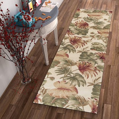 5' X 8' Beige Hand Tufted Tropical Leaves Indoor Area Rug