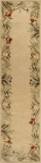 5' X 8' Beige Red And Green Wool Tropical Floral Hand Tufted Area Rug