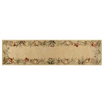 5' X 8' Beige Red And Green Wool Tropical Floral Hand Tufted Area Rug