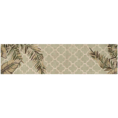 2' X 10' Sage Tropical Leaves Mosaic Wool Indoor Runner Rug