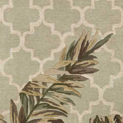 2' X 10' Sage Tropical Leaves Mosaic Wool Indoor Runner Rug