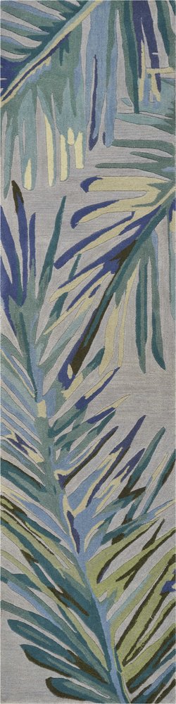9' X 12' Gray And Blue Wool Tropical Botanical Hand Tufted Area Rug