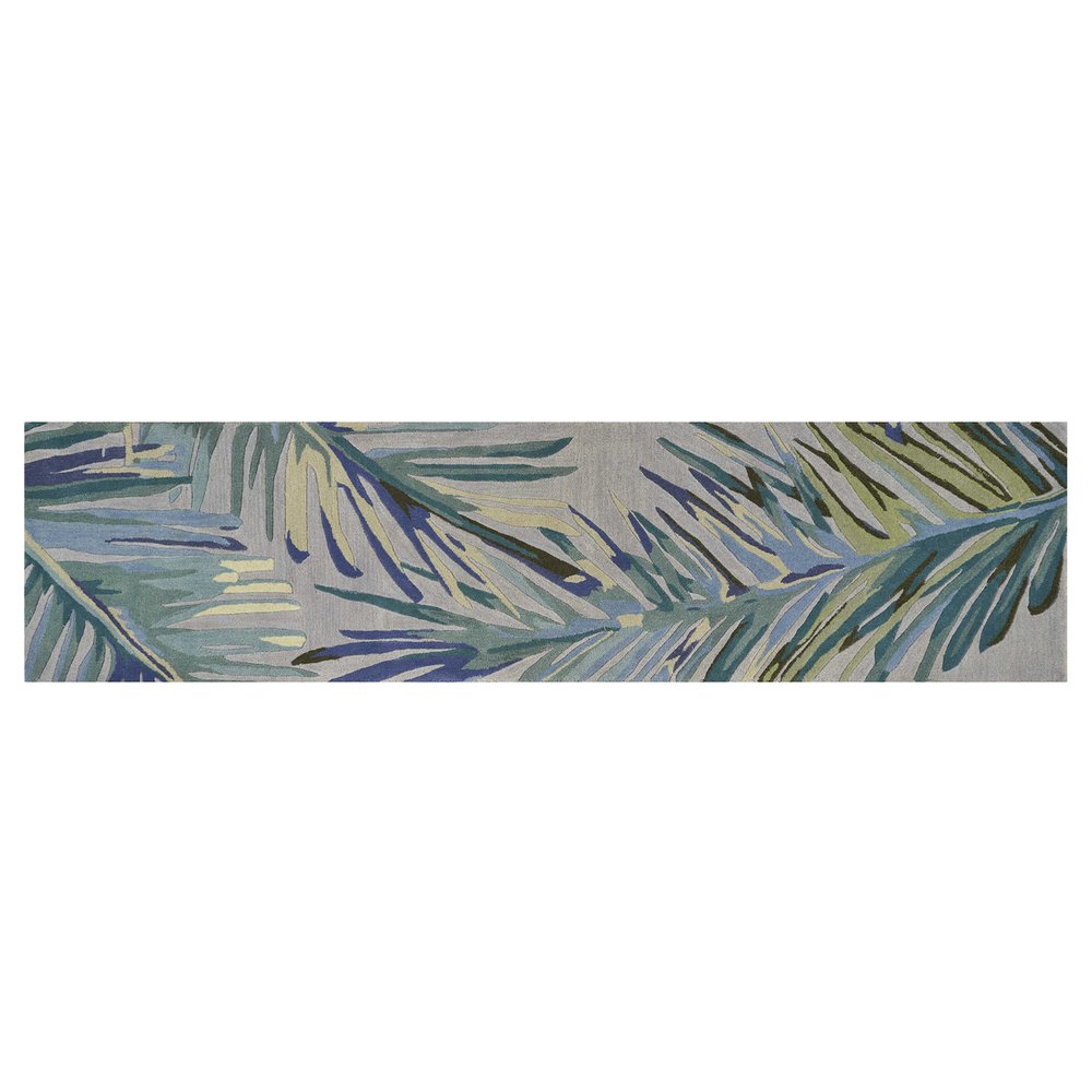 9' X 12' Gray And Blue Wool Tropical Botanical Hand Tufted Area Rug