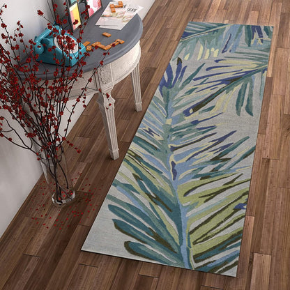 9' X 12' Gray And Blue Wool Tropical Botanical Hand Tufted Area Rug