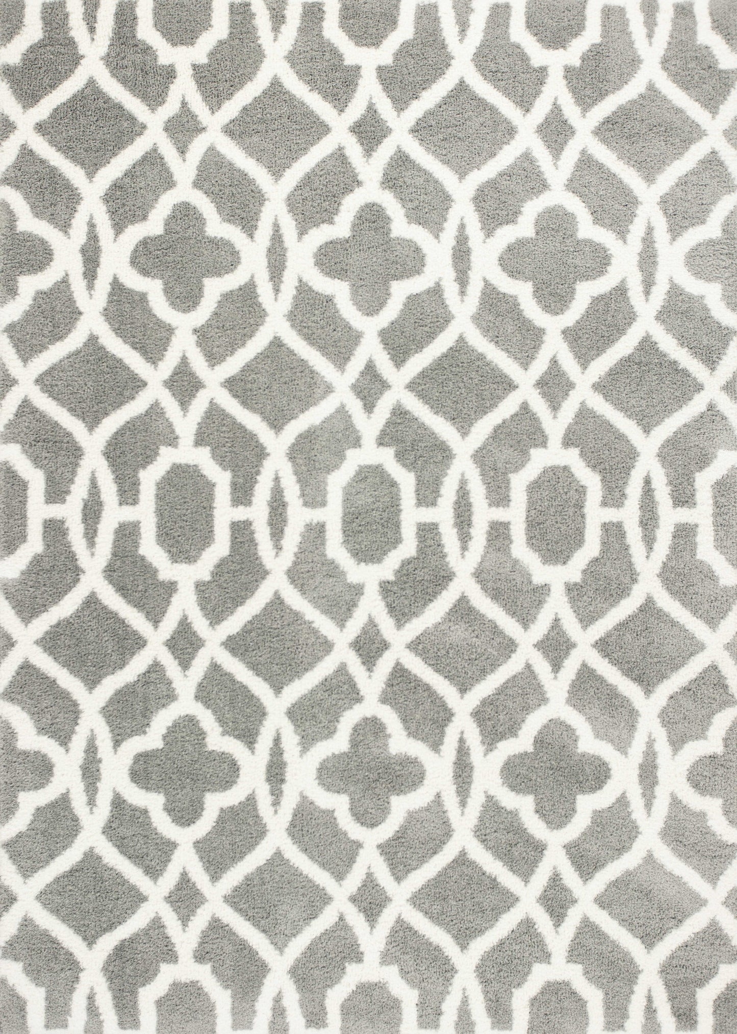 8' X 11' Grey Ivory Machine Woven Ogee Indoor Shag Area Rug