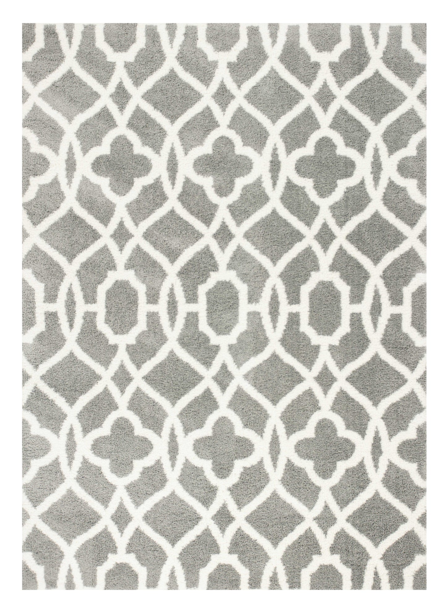 8' X 11' Grey Ivory Machine Woven Ogee Indoor Shag Area Rug