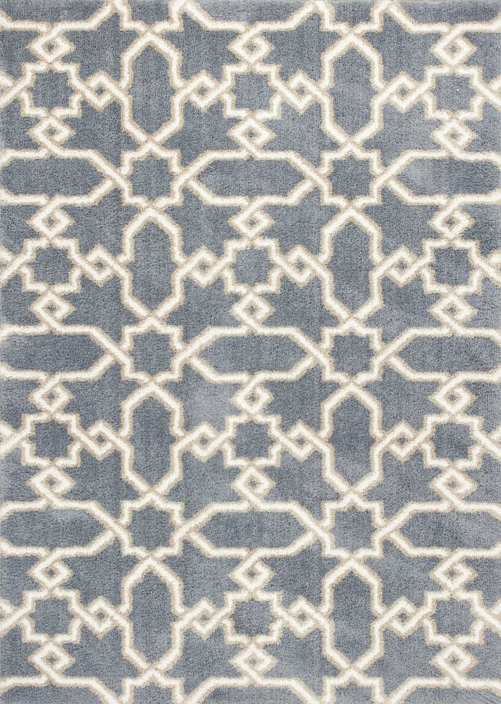 7' X 10' Slate Blue And Ivory Geometric Area Rug