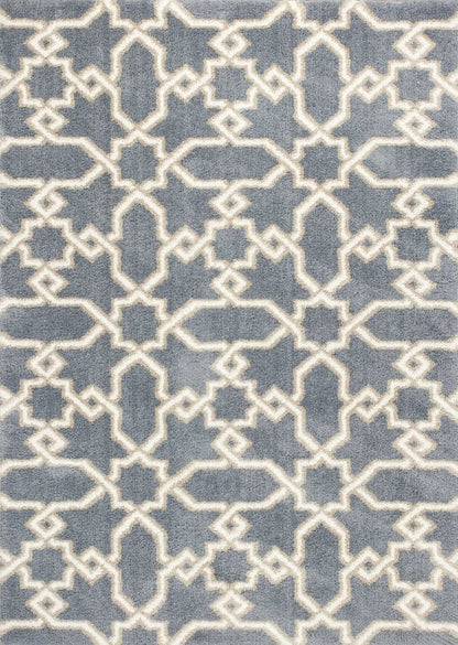 7' X 10' Slate Blue And Ivory Geometric Area Rug