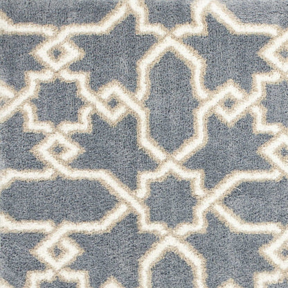 7' X 10' Slate Blue And Ivory Geometric Area Rug