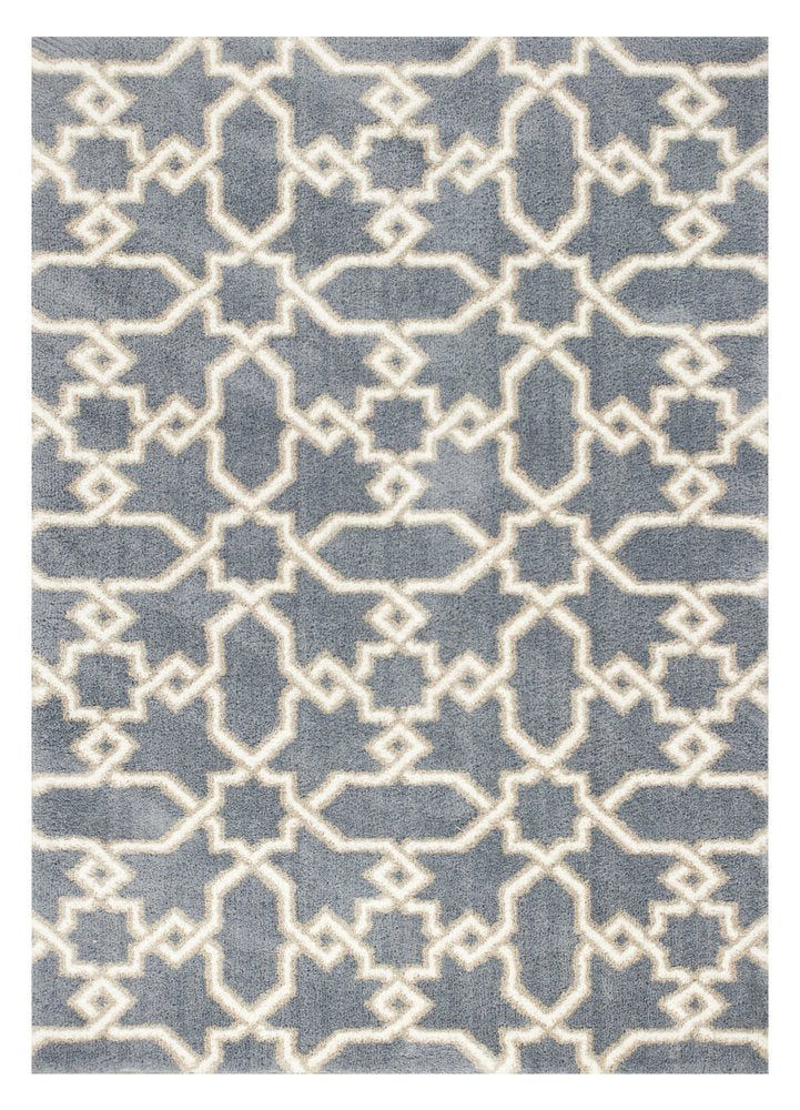 7' X 10' Slate Blue And Ivory Geometric Area Rug