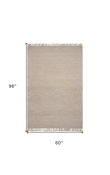 8' X 11' Beige Wool Hand Woven Area Rug