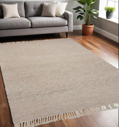 8' X 11' Beige Wool Hand Woven Area Rug
