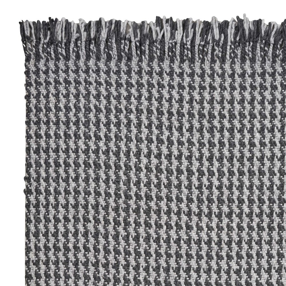 9' X 12' Gray And Light Gray Wool Houndstooth Hand Woven Area Rug With Fringe
