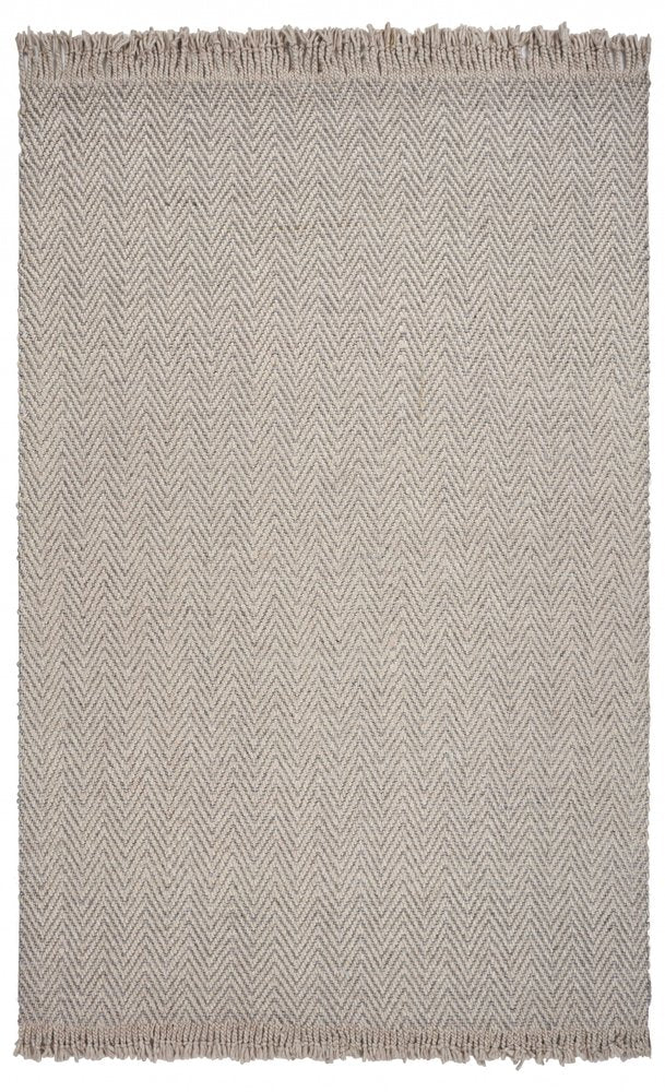 5' X 8' Beige And Gray Wool Chevron Hand Woven Area Rug