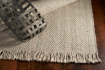 5' X 8' Beige And Gray Wool Chevron Hand Woven Area Rug