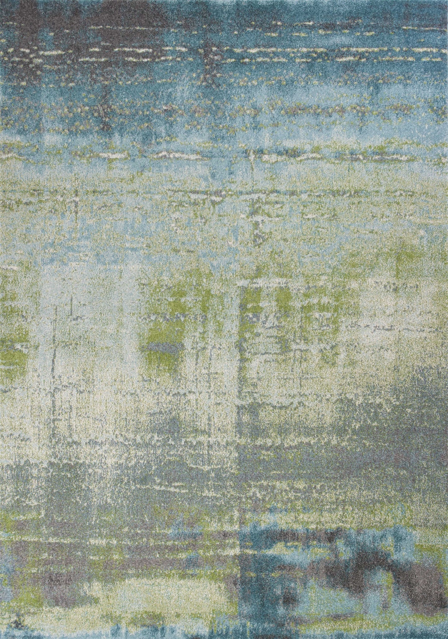 7' X 10' Blue Green Machine Woven Abstract Brushstroke Indoor Area Rug