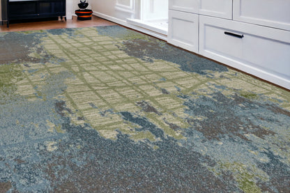 8' X 11' Green Blue Machine Woven Abstract Indoor Area Rug